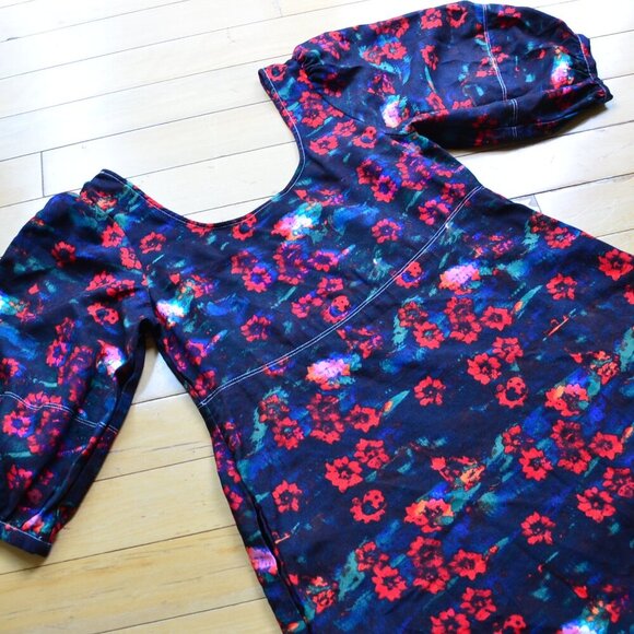 Rachel Comey x Target Maxi Dress Kodak Red Floral Puff Sleeves Size 8 - Picture 11 of 12